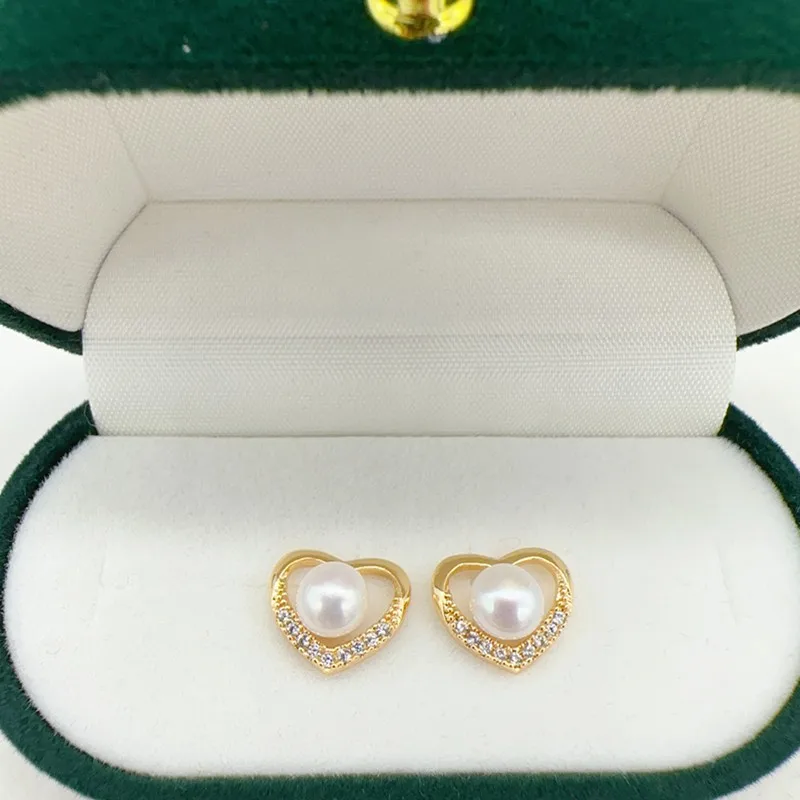 

New Arrival Fashion Simple Heart Design Natural Freshwater Pearl 14k Gold Filled Female Stud Earrings For Women Jewelry Gifts