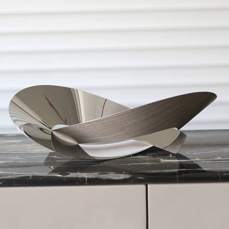 Wood Grain Metal Irregular Winding Fruit Tray, Geometric Art Stainless Steel Tray, Dining Table Decoration Storage Tray 5