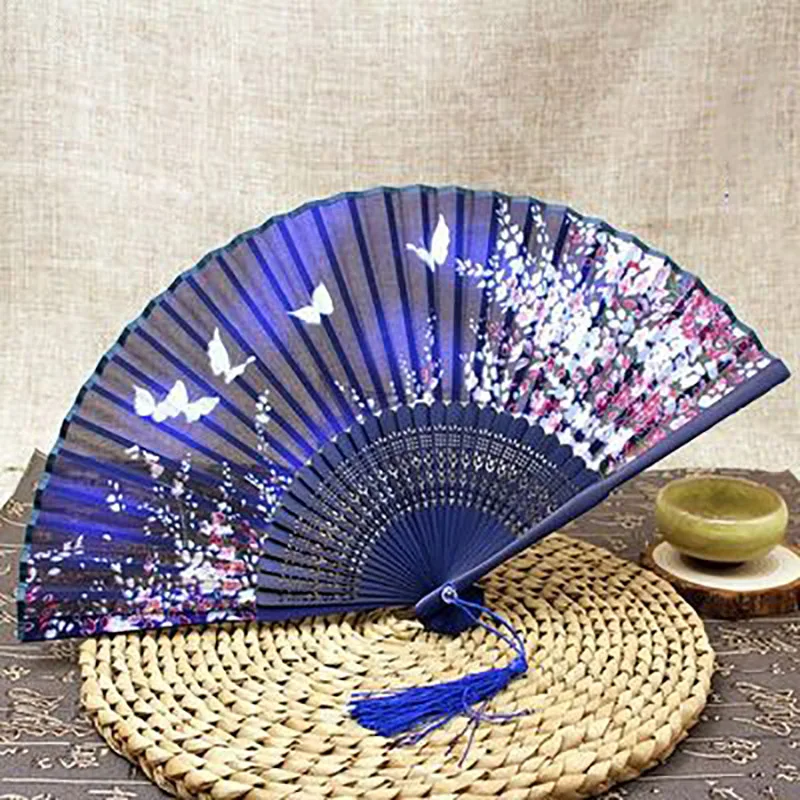 Chinese Style Ancient Vintage Ladies Cheongsam Folding Fan, Hanfu Dance Hand Fan, Tassel Gifts, Wedding Party Decoration