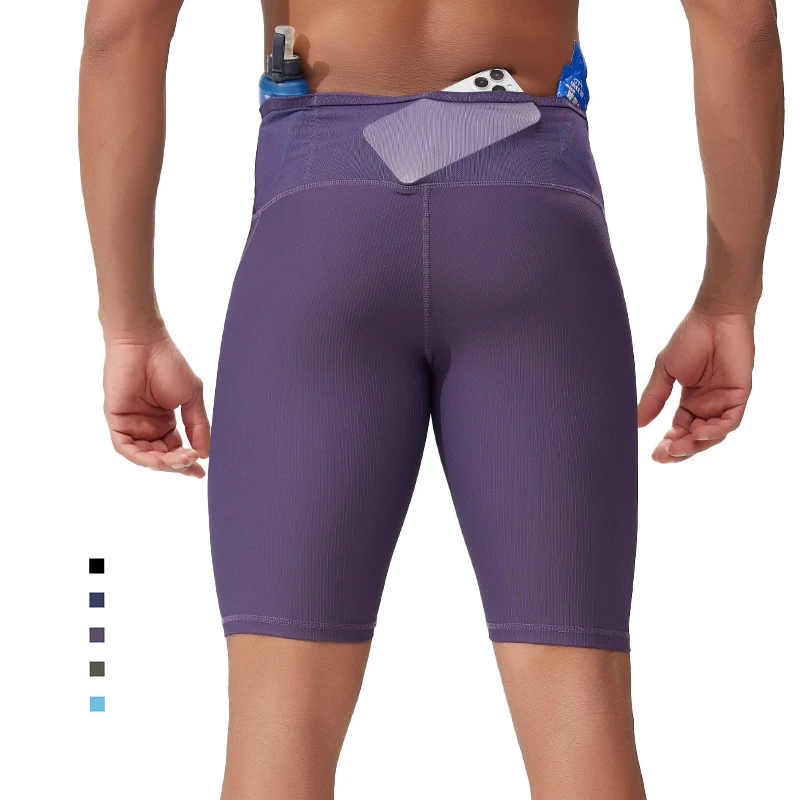 Mens Quick Dry Compression Running Shorts High Waist Workout Bottoms with Mesh Back Multi-Pockets Fitness Traing Tights (S-2XL)