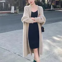 Autumn and winter loose and lazy style open knit coat, thick knee length imitation mink fur long sleeved sweater, warm jacket - Image 6