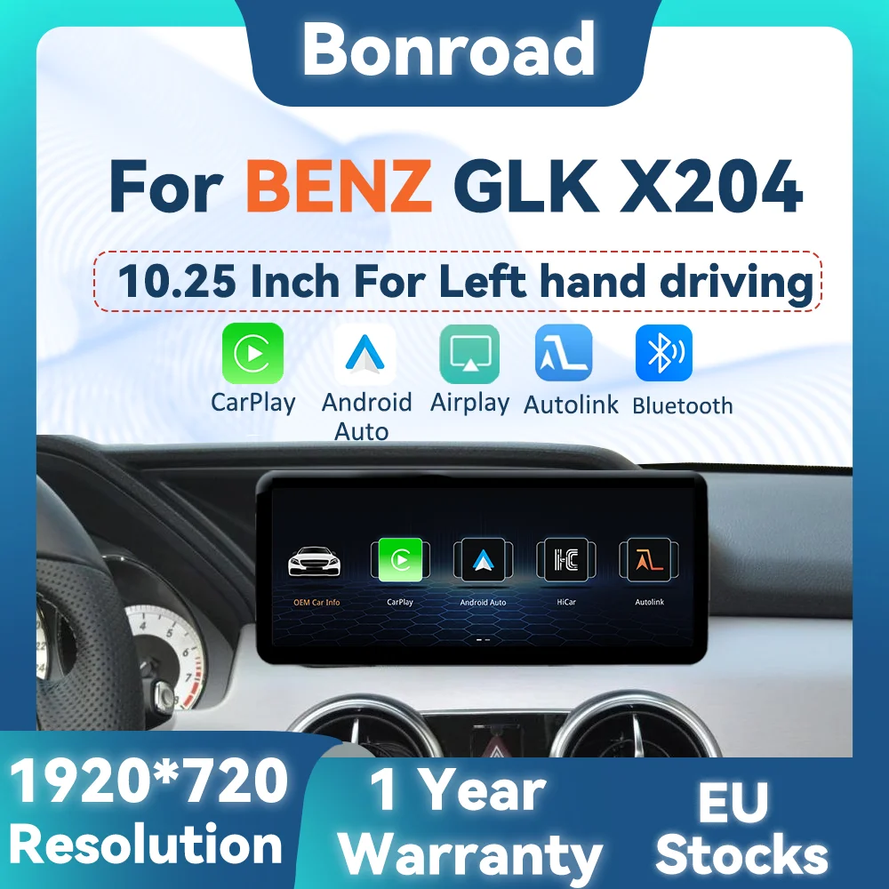 BONROAD 1920*720 10,25 Zoll Linux Auto-Multimedia-Touchscreen, kabelloses CarPlay, Android Auto Mirroring, Airplay, Autolink, Radio, GPS-Stereo für Mercedes Benz GLK X204 NTG 4.0 4.5 System, Navigation, GPS-Display, Autoradio