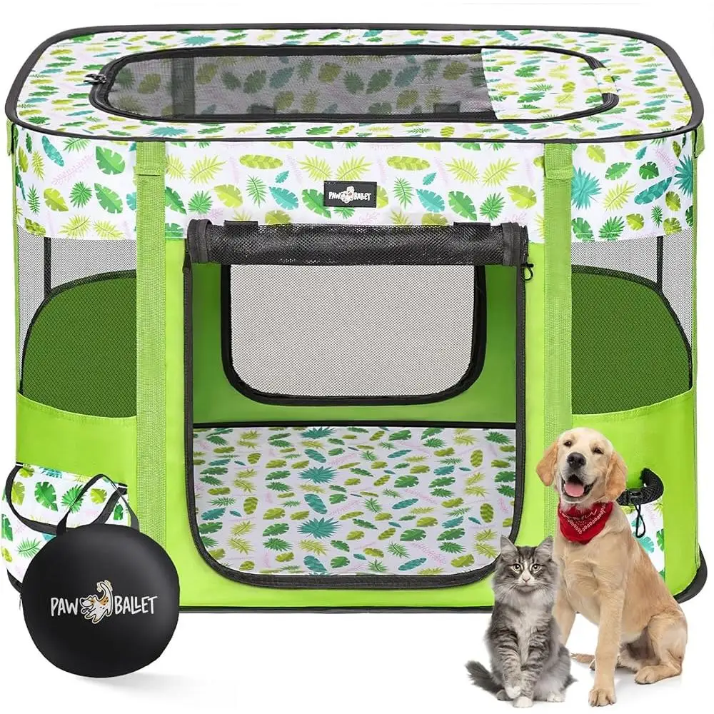 Foldable Dog Playpen Portable Cat Crate Zipper Shade Cover Outdoor Indoor Exercise Kennel Easy Setup Lightweight Secure Space