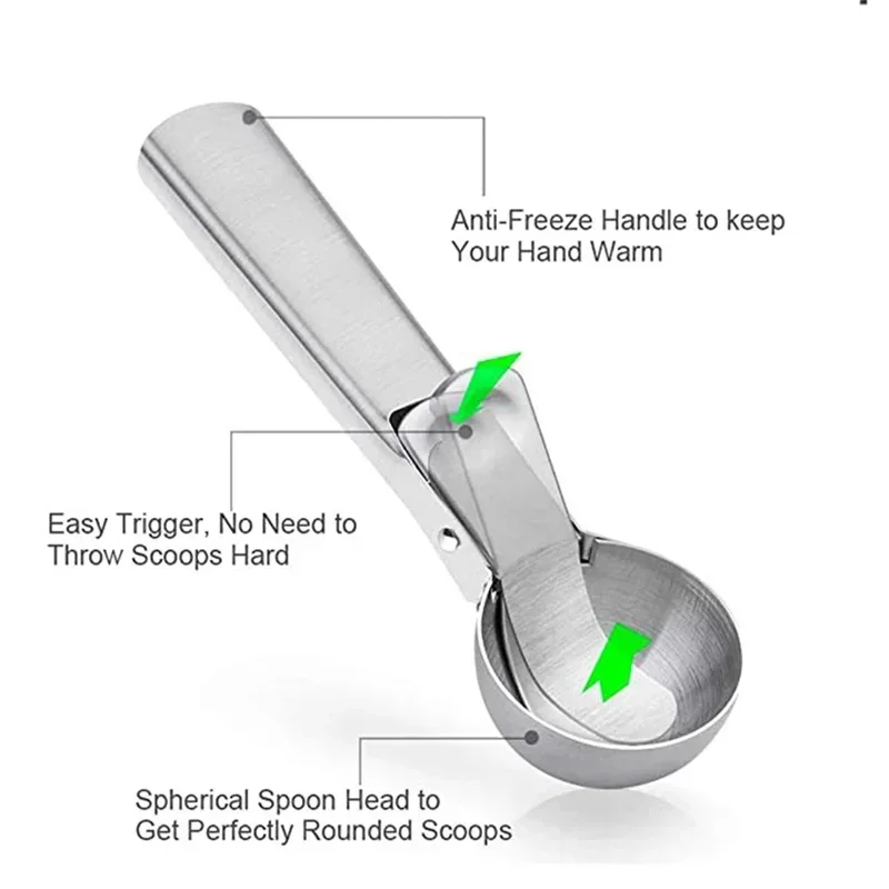 Ice Cream Scoop Ice Shovel Scoop Ice Cube Scoop 1pcs Ice Cream Scoops Stacks Stainless Steel Ice Cream Digger Non-Stick Fruit Ball Maker Watermelon Spoon Tool