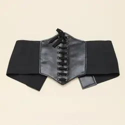 Women Corset Belt Elegant Lace-up Corset Belt for Women Wide Elastic Waistband with Faux Leather Detailing Body for Dress