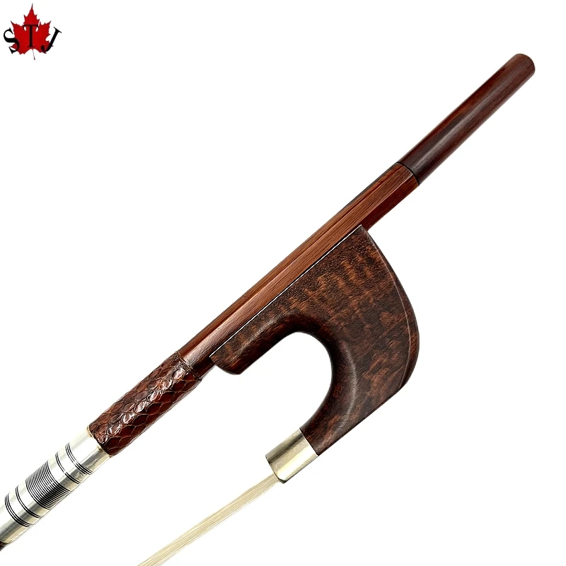 

1pcs German style Snakewood 3/4 upright bass bow,Copper mounted,letterwood frog,Siberia white/black Horsehair horsetail