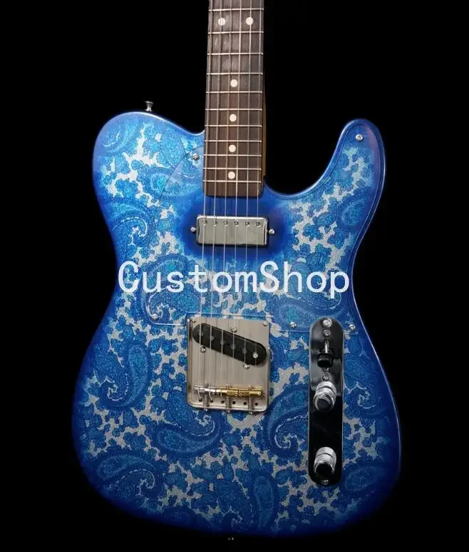 

Crook Custom Brad Paisley Signature Blue Sparkle Paisley Electric Guitar,Mini Humbucker Pickup, Clear Pickguard,