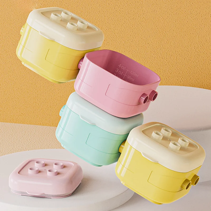 4Pcs/Set Portable Baby Food Storage Box Building Blocks Food Dispenser Cartoon Kids Milk Powder Box Toddler Snacks Cup Container