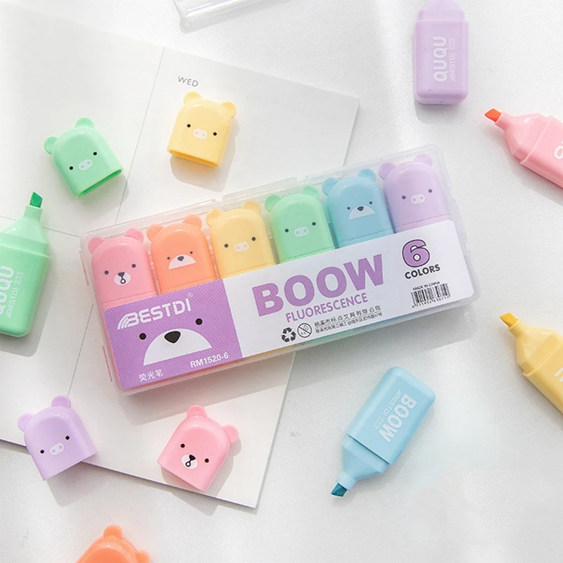 4/6PCS Macaron Color Mini Soft Tip Highlighter Pens Color Large Volume Markers Pen Journal Fluorescent Pen Student Stationery highlighter pen marker pen highlighter marker art marker