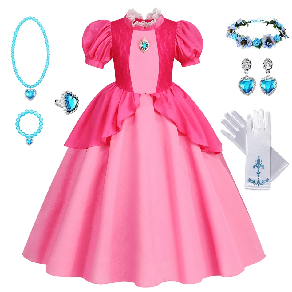 Vestidos de melocotón para niñas, disfraz de princesa, ropa de fiesta, Cosplay, Halloween, Carnaval, cumpleaños