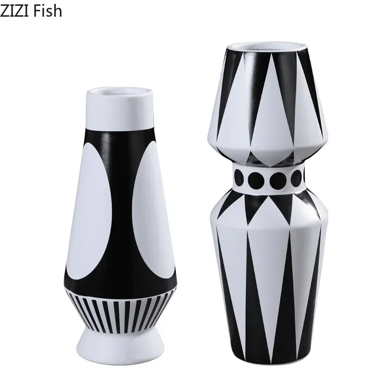 Simple Modern Black White Ceramic Vase Flower Arrangement Container Irregular Geometric Vase Living Room Countertop Decoration 5