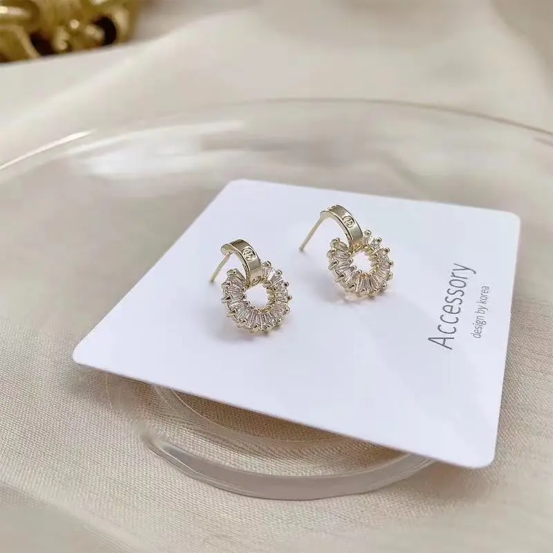 Plated 14k Real Gold Luxury Tiny Earring Exquisite Round Zircon Anti-allergy Top Quality Earring Circle Jewelry Pendant Gift