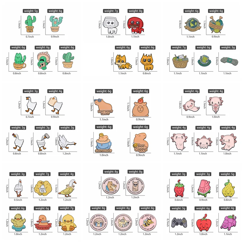 4-6Pcs/Set Animal Brooch For Women Men Cactus Salamander Capybara Enamel Pins Bag Lapel Cute Metal Badges Jewelry Gift Wholesale