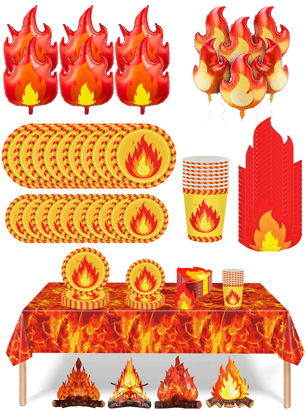 Lagerfeuer Nacht Thema Einweggeschirr Vulkan Lava Tischdecke Flamme Serviette Karton Flamme Luftballons Lagerfeuer Party Dekoration – Detail 1