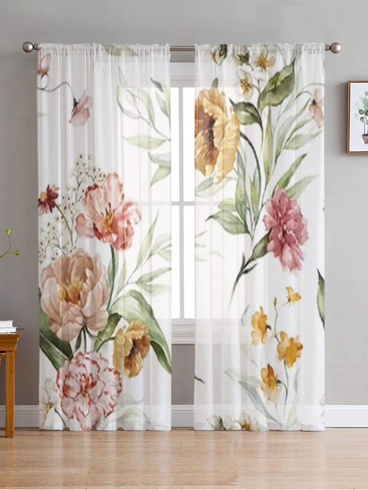 

Watercolor Floral Pattern Sheer Curtains Bedroom Voile Curtain Living Room Window Sheer Curtains Kitchen Tulle Drapes