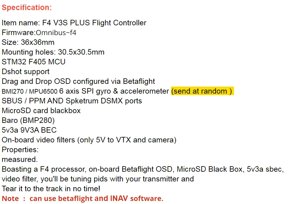 F4 V3S PLUS Flight Controller Firmware Omnibus-f4 Size: 36x