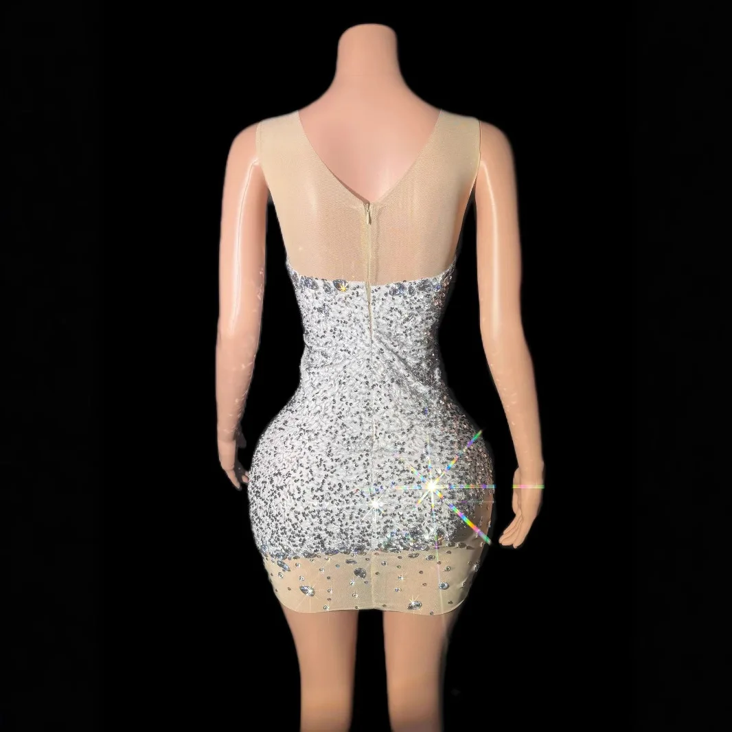 open lace back dress Holiday Party Sexy Feathers Rhinestones Backless Diamond Sheer Mesh Bodycon  Dresses for Woman Rave Club Birthday Party Night