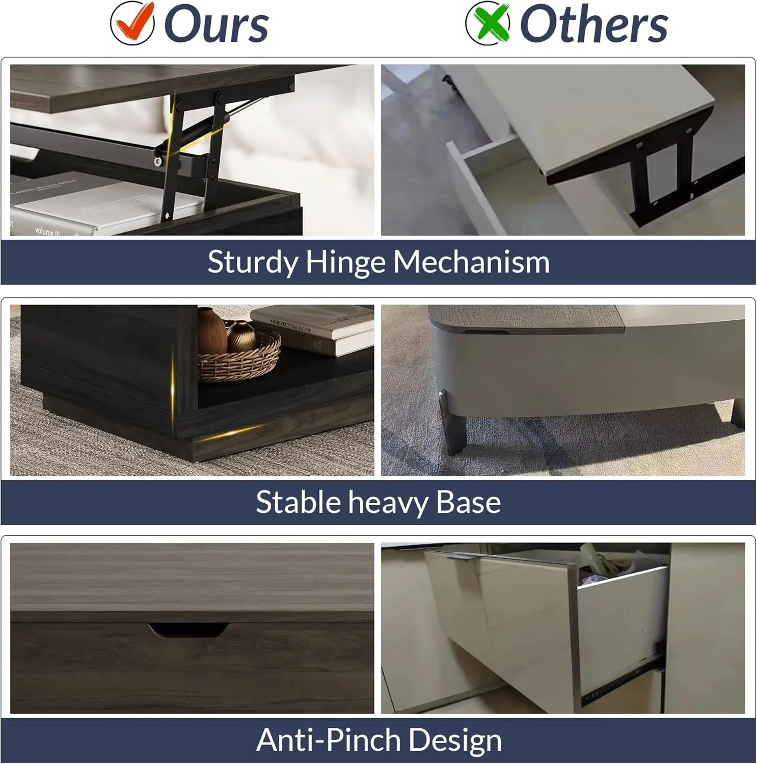 Coffee Table, Lift Top Coffee Table with Hidden Compartment and Open Storage Shelf, Central Table for Living Room 4