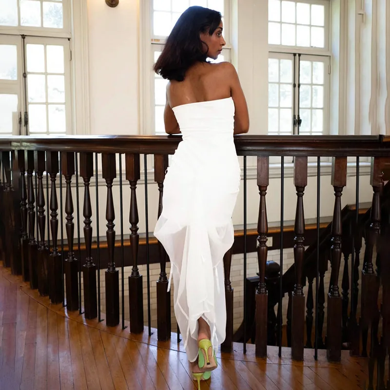 Tee Bow Mesh Patchwork Long Dress Women's Bandage See-Through Beach Holiday Party Dress Elegant Slim Maxi Dress Summer New