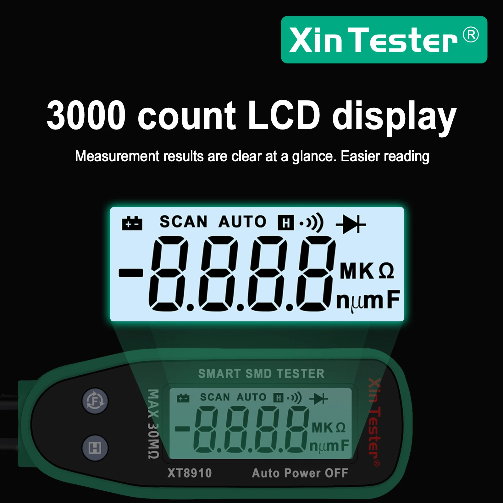 Xin Tester Smart SMD Tester XT8910 Auto Scan Tweezer Diode Multimeter Resistor Capacitor Continuity Checking Function