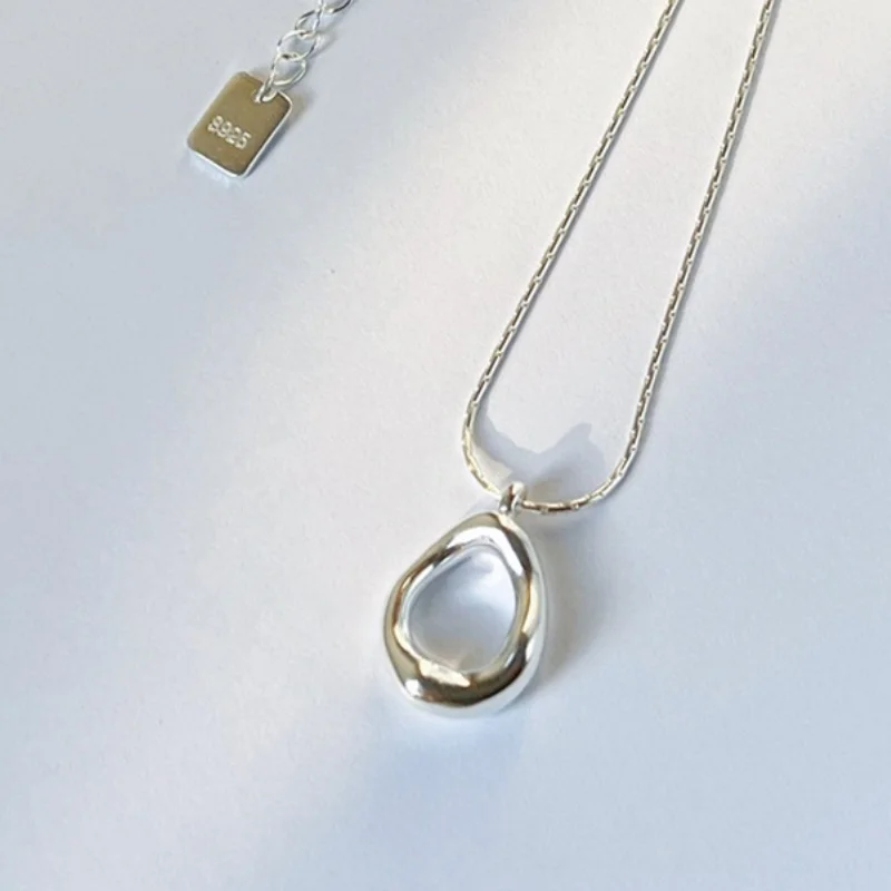Silver Color Irregular Water droplet Oval Pendant Necklace for Women Trendy Clavicle Choker Friendship Jewelry Accessories Gifts