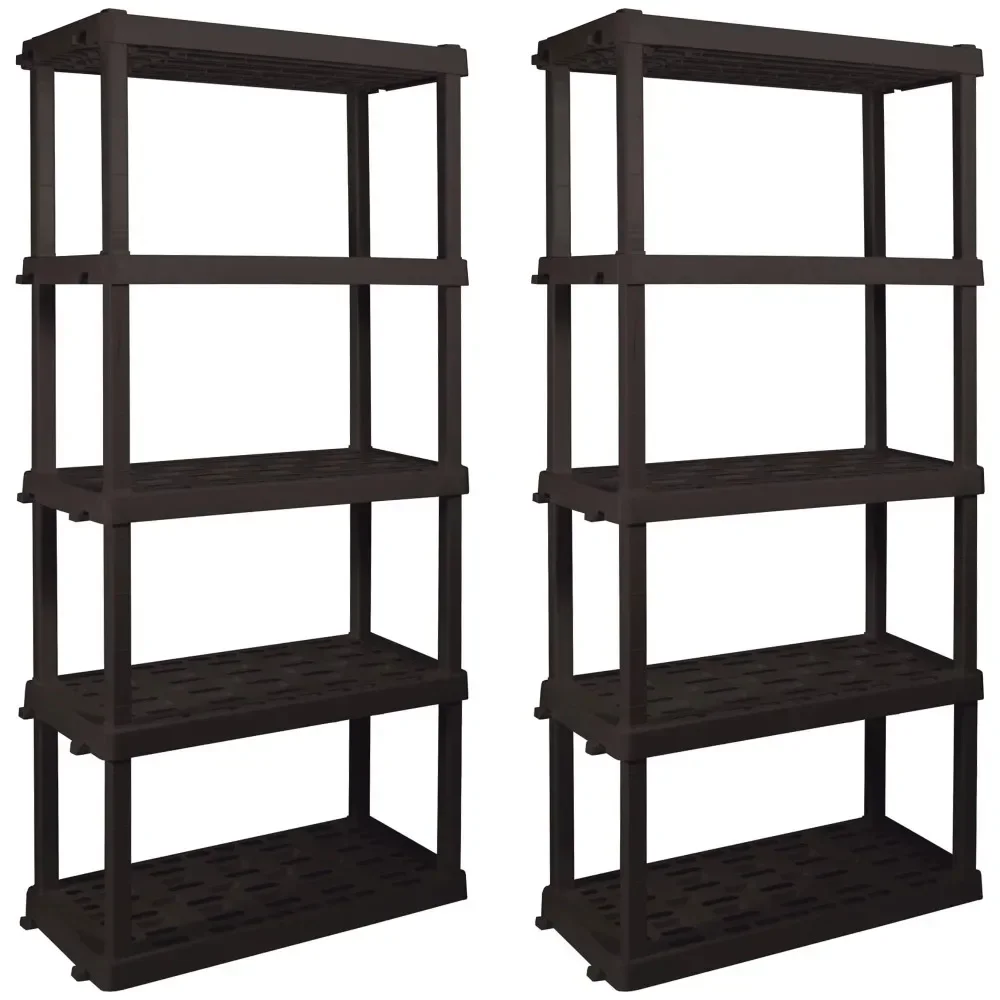 

Hyper Tough Large 5-Tier Shelving Unit, W36 X D18 X H74" Interlocking Multipurpose Organizer, Black, Pack of 2 Storage Holders