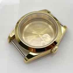 BOTIONI Men's Gold Sapphire Glass Watch Case - 36mm Fit NH35 NH36 (Bevel cyclops steel)