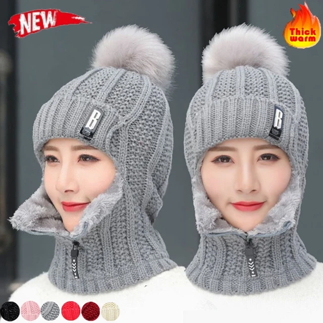 Ensemble de Bonnets pour femme, écharpe chaude, bonnet intégré, tricoté,  hiver - AliExpress