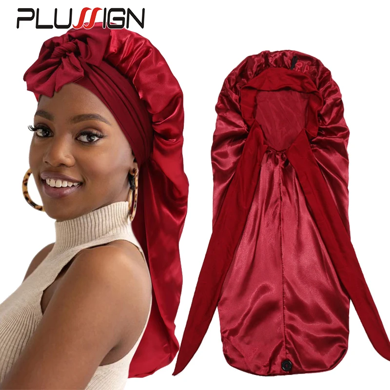 2Pcs Soft Long Satin Sleep Bonnet For Straight Curly Hair Extra Large Silk Bonnet With Long Tie For Women Hair Cap Sleeping