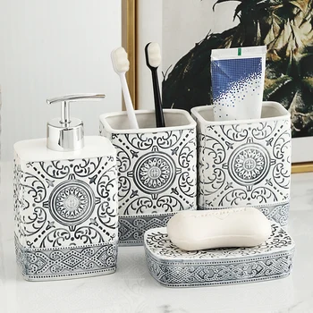 Modern Ceramic Bathroom Set – Lotion, Soap & Toothbrush Holder 1