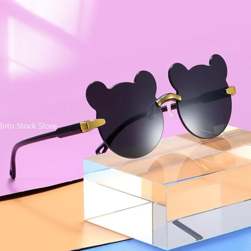 Kids Sunglasses Girls Boys Cartoon Bear Rimless Sunglasses UV400 Children Retro Round Glasses Eyeglass Outdoor Infant Ultraviolet-proof Eyewear children sunglasses