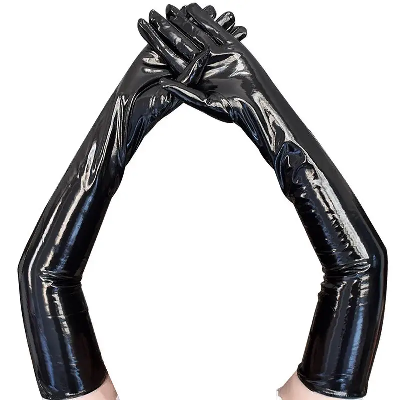Patent Leather Long Gloves Punk Rock Gloves Hip Pop Jazz Disco Bright Mittens Cosplay Costumes Black Arm Sleeves