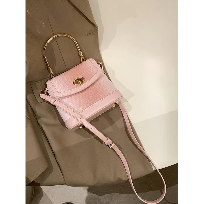 Jenny&Dave New Bags French Pink Gradient Texture Retro Messenger Bag Women Fashion Ladies Commuter Handbag