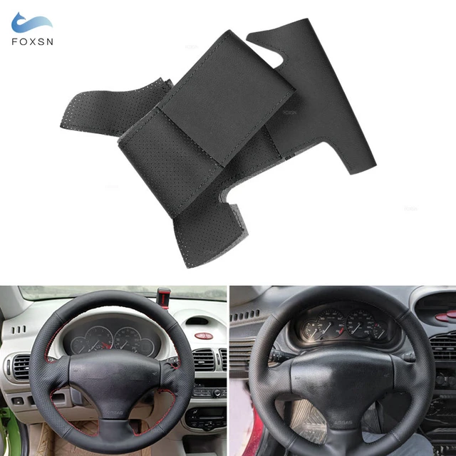 Couvre volant en cuir noir pour Peugeot 206 207