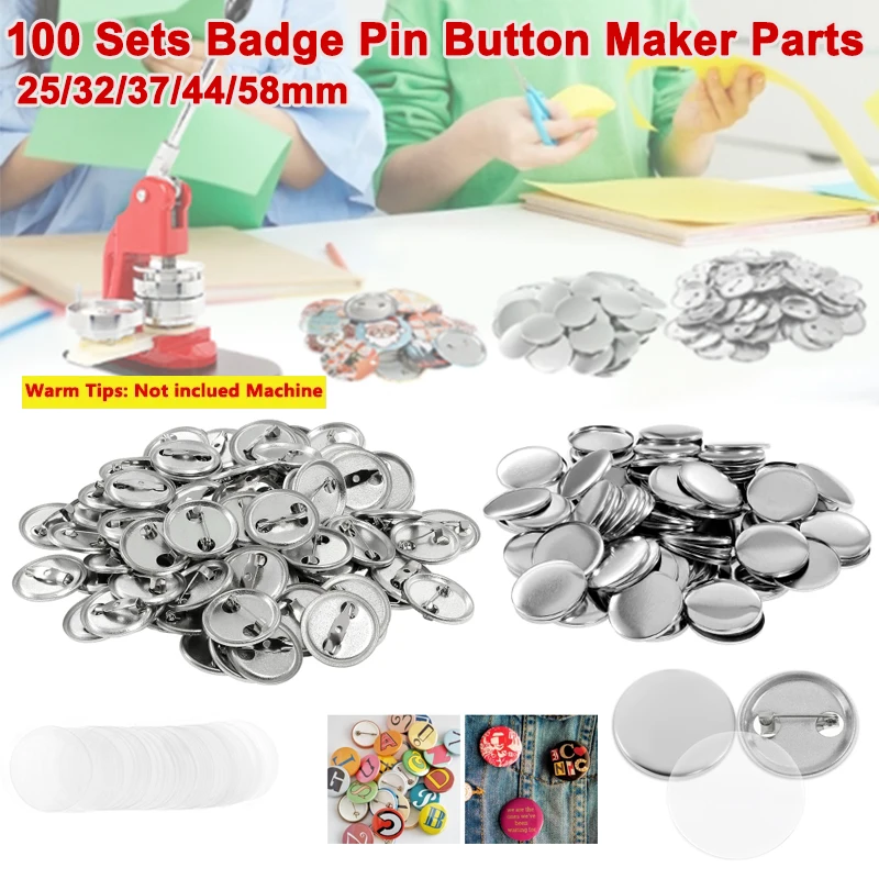100 Sets Blank Badge Pin Button Maker Parts 25/32/37/44/58mm Badge ...