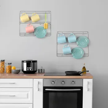 2PCS Metal Wall Mounted Coffee Mug Storage Rack with 10 Hooks,Cup Display Organizer for Kitchen 3