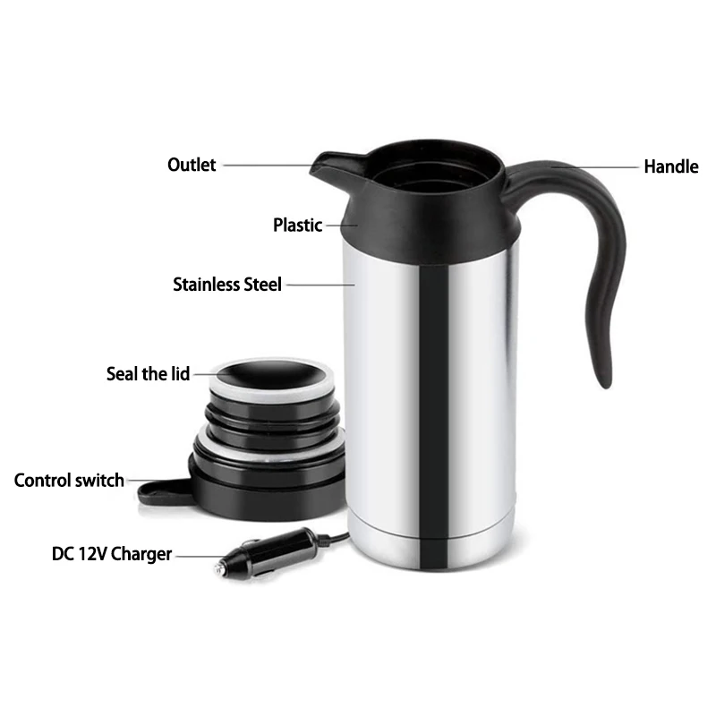 FHE 1000ml Bouilloire Électrique de Voiture en Acier Inoxydable Thermos  pour Café Thé 12V