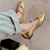 Soft Leather French Retro and Stunning Flat Shoes, Soft Sole,Niche Lace Up Loafers, Gold Silver Mary Jane Single Shoes for Women 1