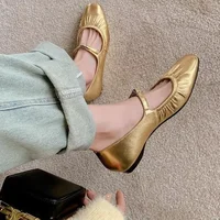 Soft Leather French Retro and Stunning Flat Shoes, Soft Sole,Niche Lace Up Loafers, Gold Silver Mary Jane Single Shoes for Women 1