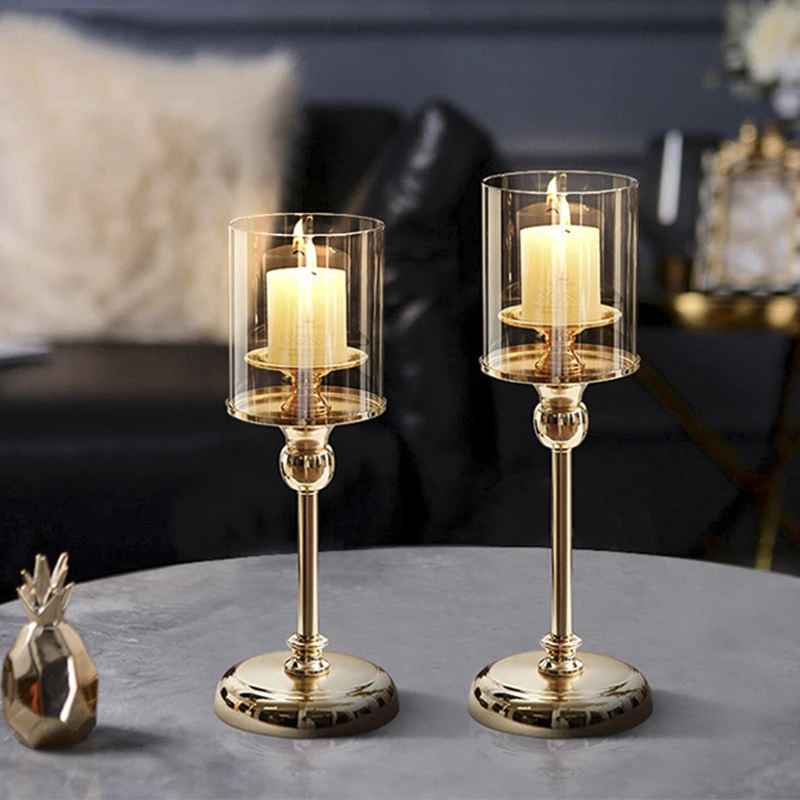 

European Style Luxury Small Candle Holders Round Pillar Glam Bedroom Candle Holders Romantic Decoration Chambre Room Furniture