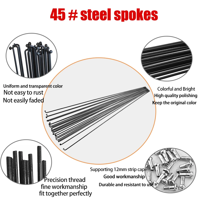 36pcs Mountain / Road Bicycle Steel Spokes 14G/14K J bend  45#Steel Spokes black Color 133-300mm Bicycle spokes  ﻿