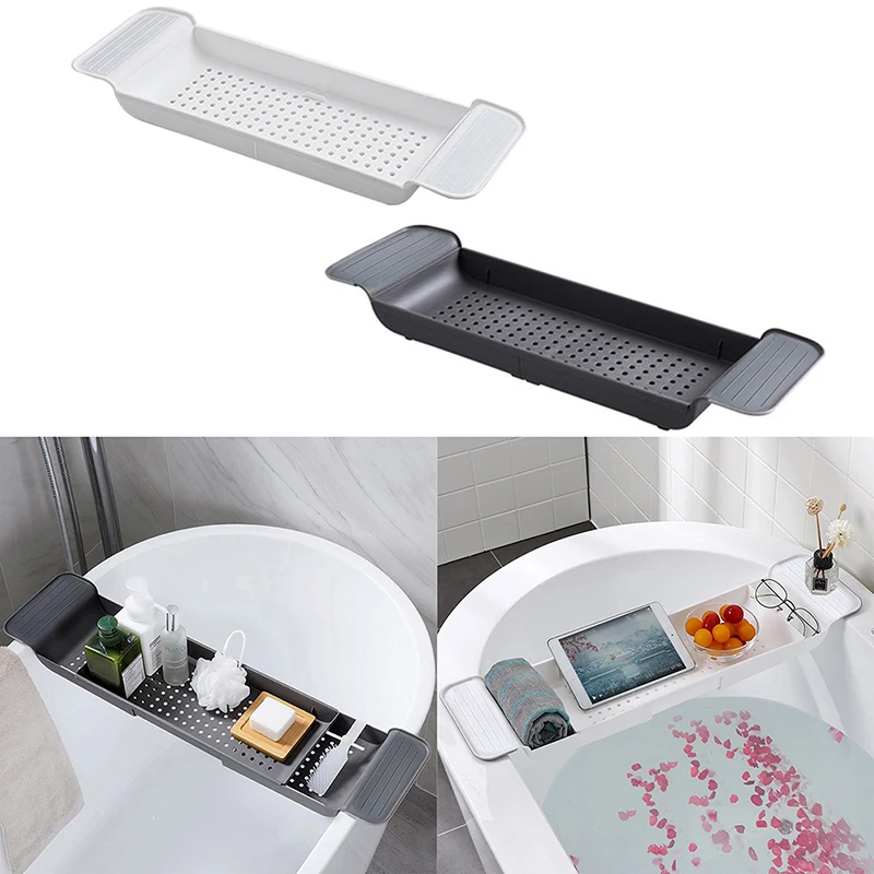 Bath Shelf Tray Expandable Bathtub Caddy Plastic Multifunctional Bathtub Storage Rack Book Wine Phone Holder Bathroom Organizer