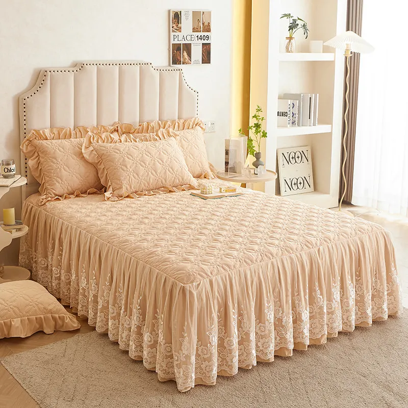 Gonna Da Letto Morbuy In Pizzo - Elasticizzata Con Volant | Per Matrimoniale 180x200 Cm | Bianco, Con 2 Federe - Foto 10