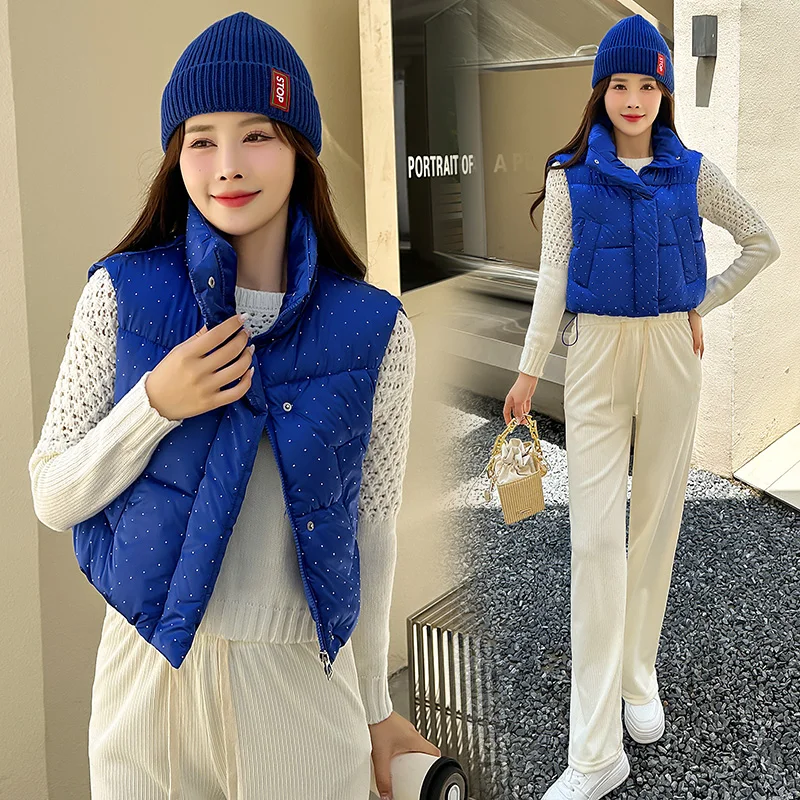 Пуховик женский с воротником-стойкой, без рукавов, на осень/зиму