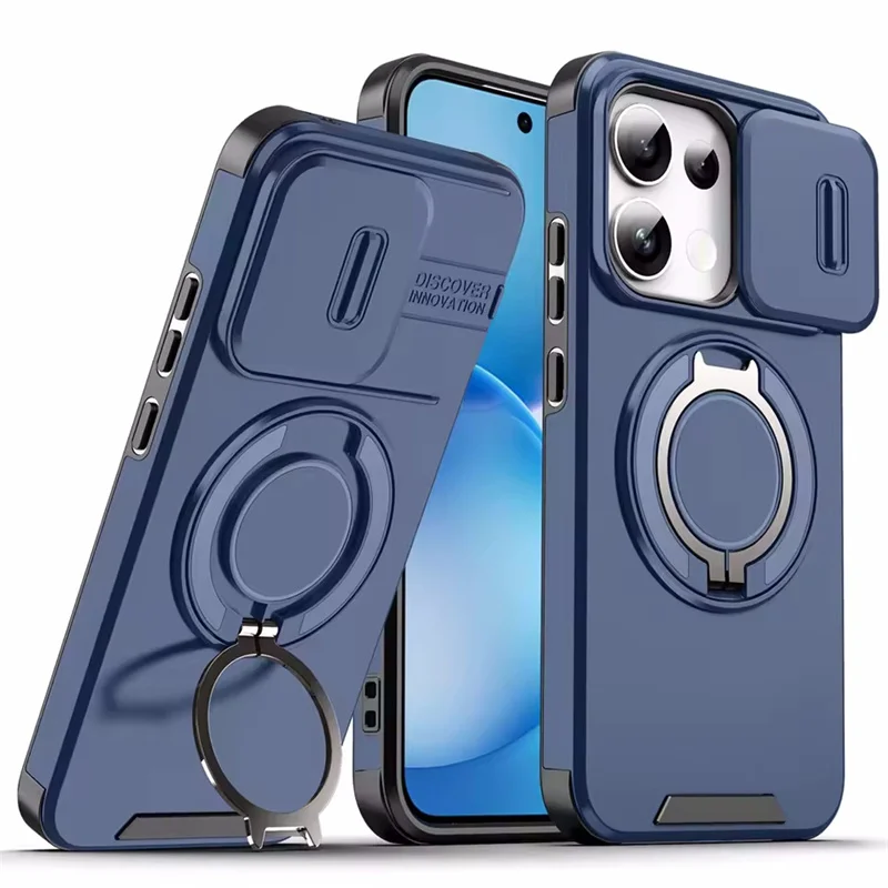 Slide Camera Protection Armor Phone Case with Car Magnetic Holder Ring Cover