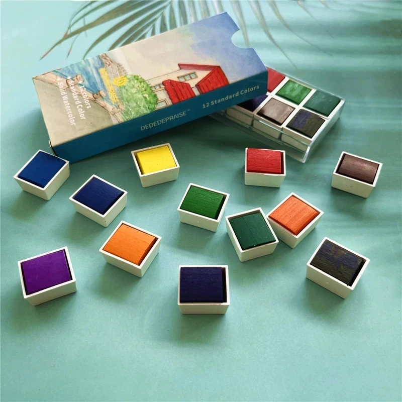 Solid Watercolor Paint Set 12 Colors Pearlescent Color Kids Beginner Art Set DIY Crafts Nail