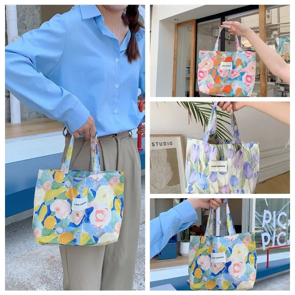 

Oil Painting Floral Canvas Tote Bag Tulip Japanese Style Tulip Handbag Single Shoulder Ins Style Reusable Shopping Bag Lady