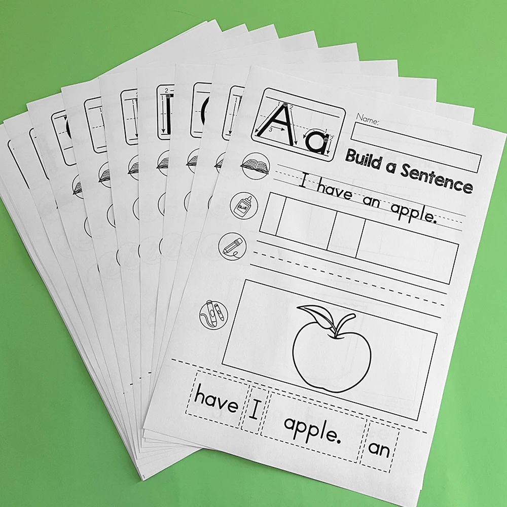 26 Pages Alphabet A-Z Letter Sentence Learning Materials tracing Writing Practice worksheet for Kindergarten Students kid 4
