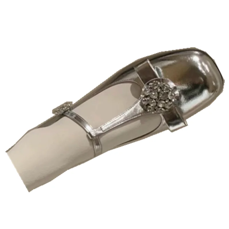 Round Toe Women Pumps Patent Leather Flat Low Heels Black silver White New Arrivals Belt Buckle Rhinestone Bow Design Plus Size