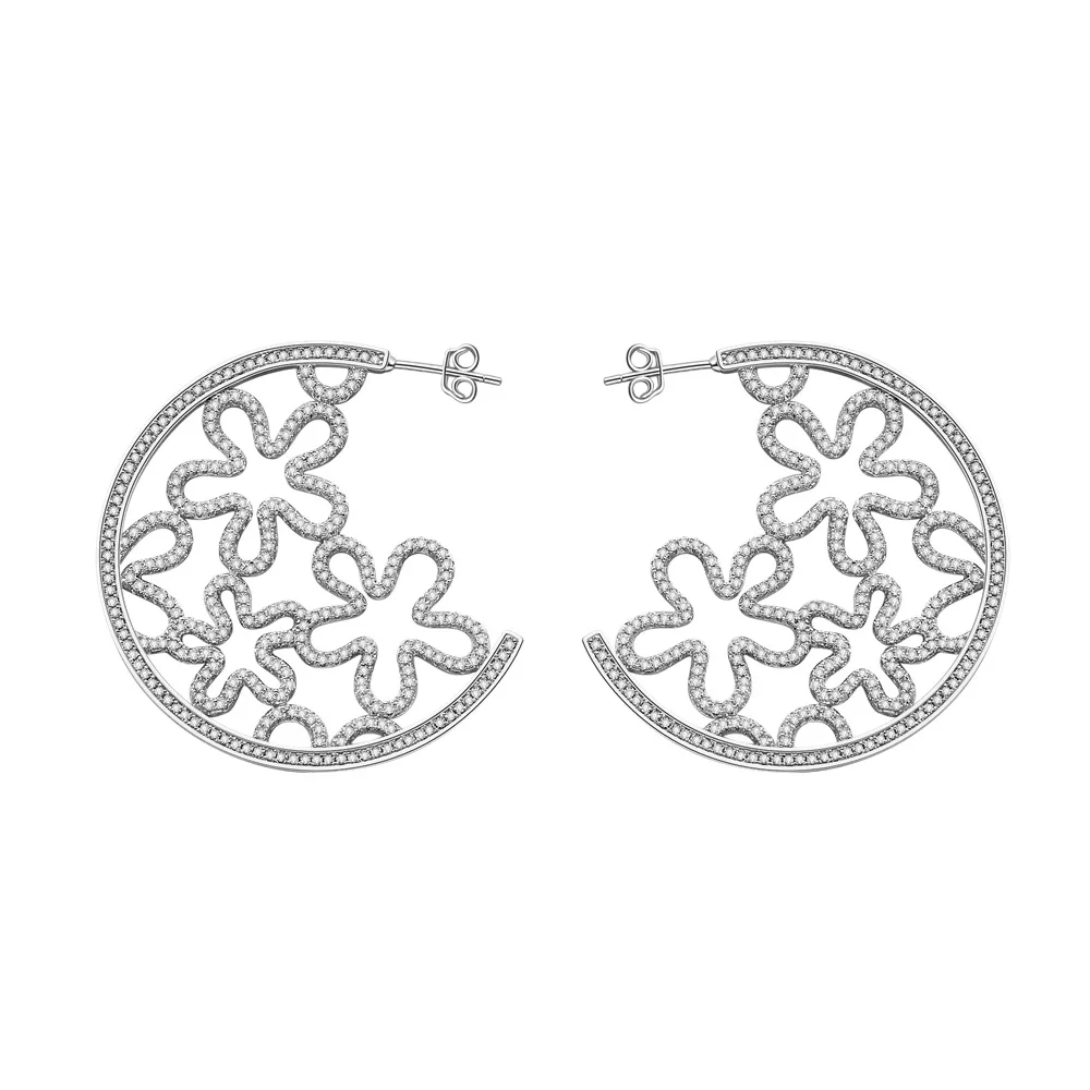 

Fashionable and Versatile Micro Inlaid Full Diamond Hollow Flower 925 Silver European American Design Sense Earrings
